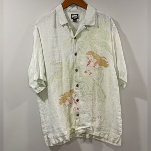 Tommy Bahama Men’s Cream Vintage Button Down Linen Shirt with Hula Girls Size L